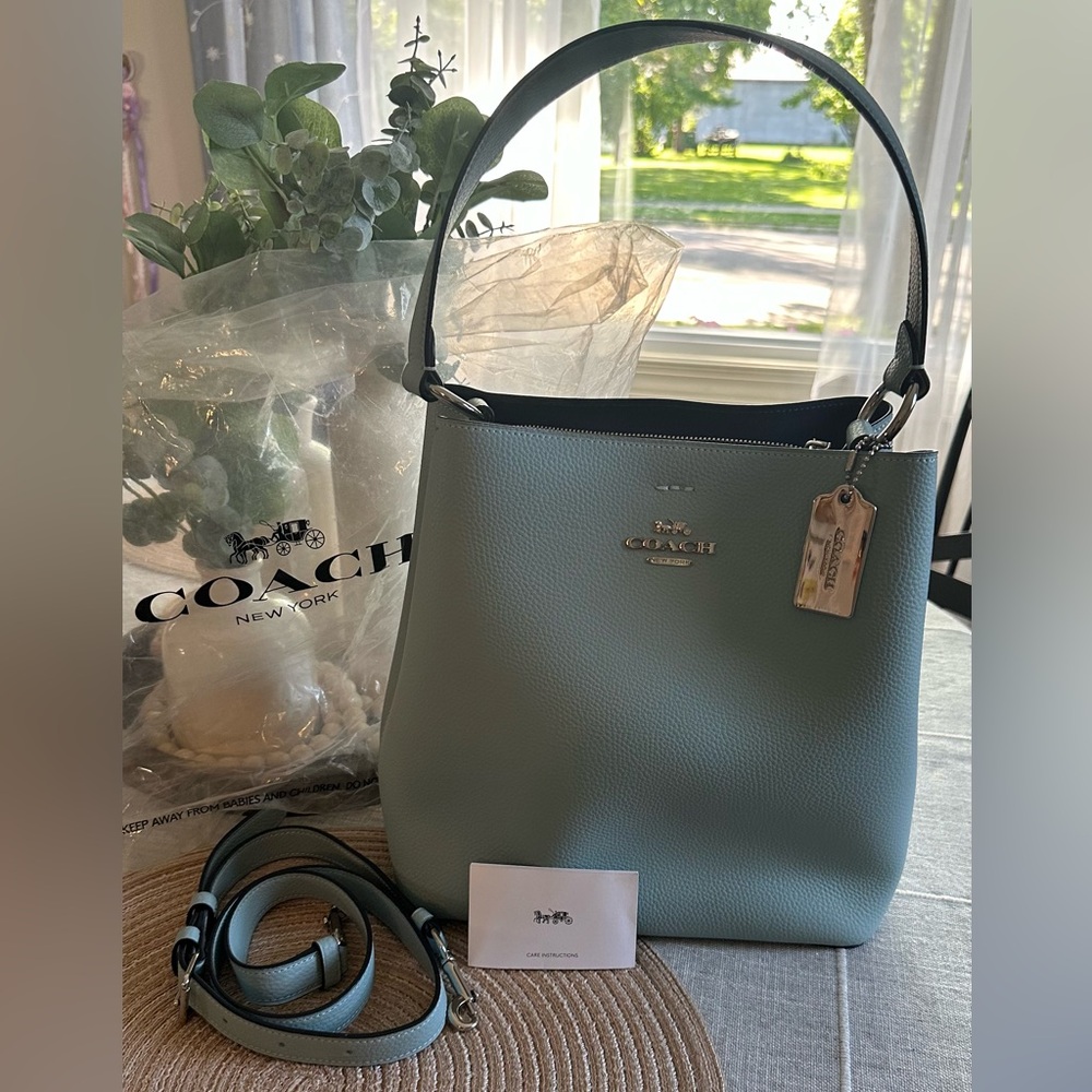 Coach Light Blue Leather Bucket Bag with Strap - Like New!